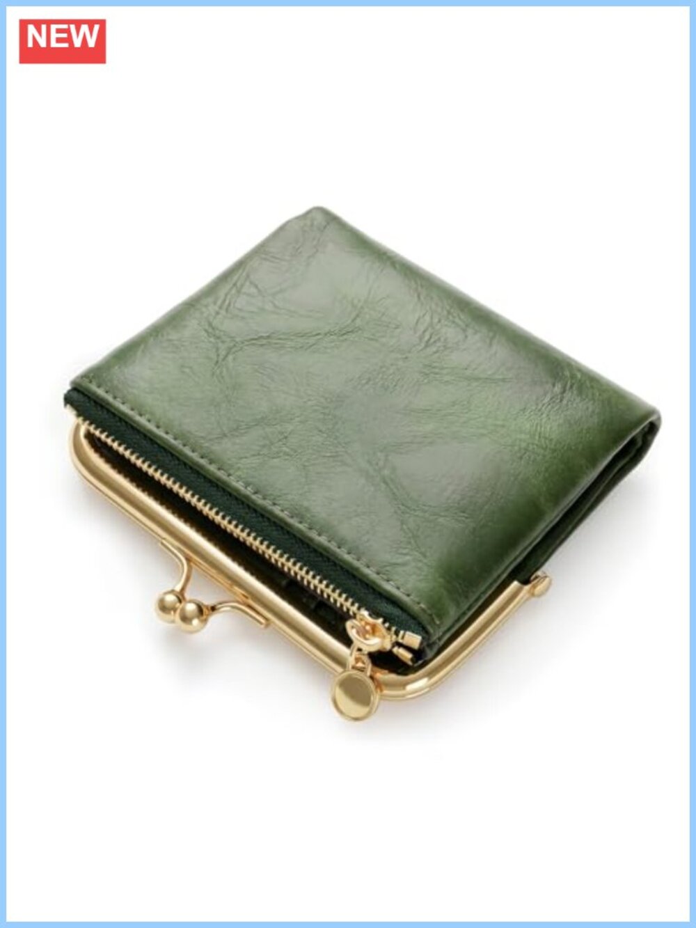 Small Bifold PU Leather Wallet Kiss Lock Coin Purse